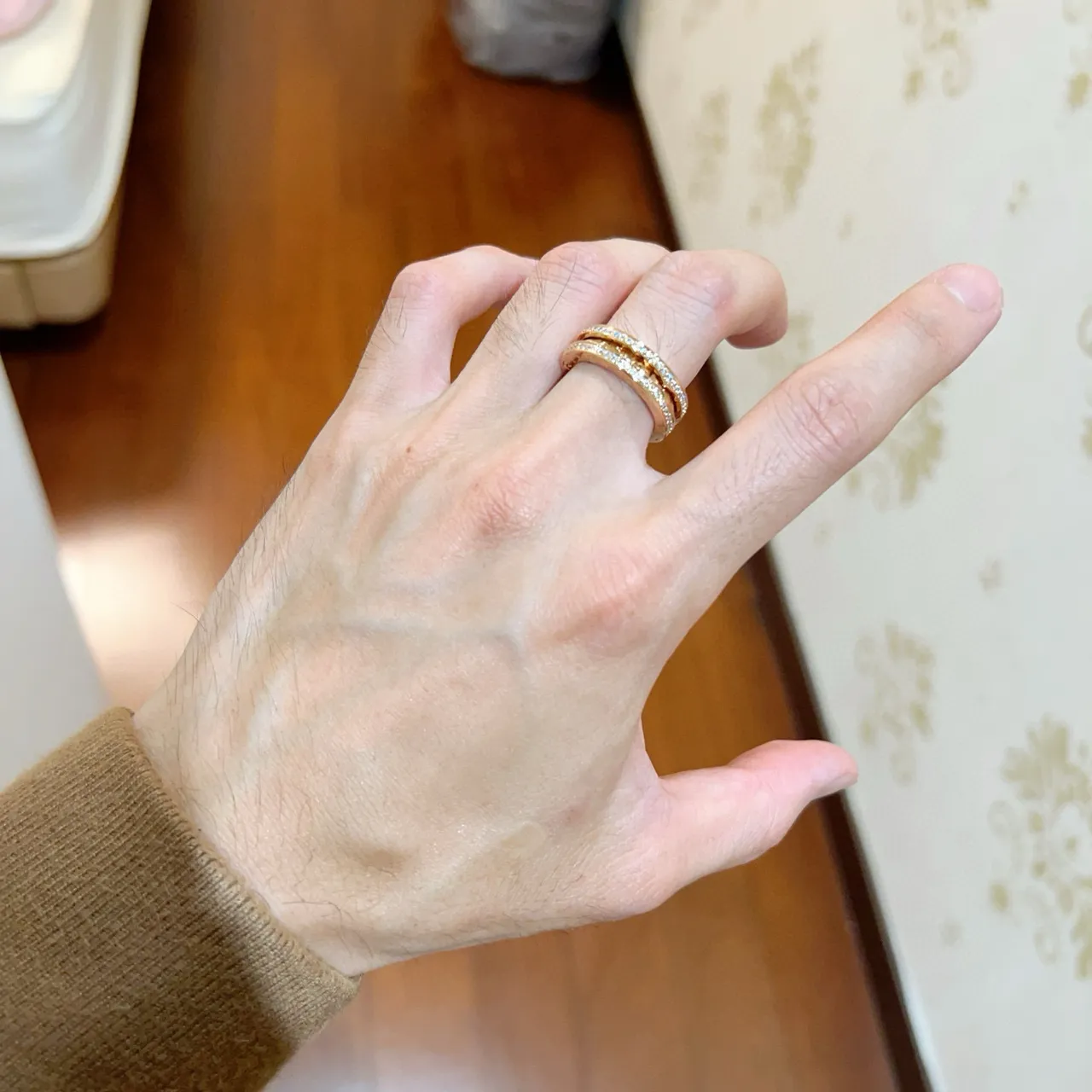 Bvlgari Gold Silver Triple-Band Pavé-Set Ring 5