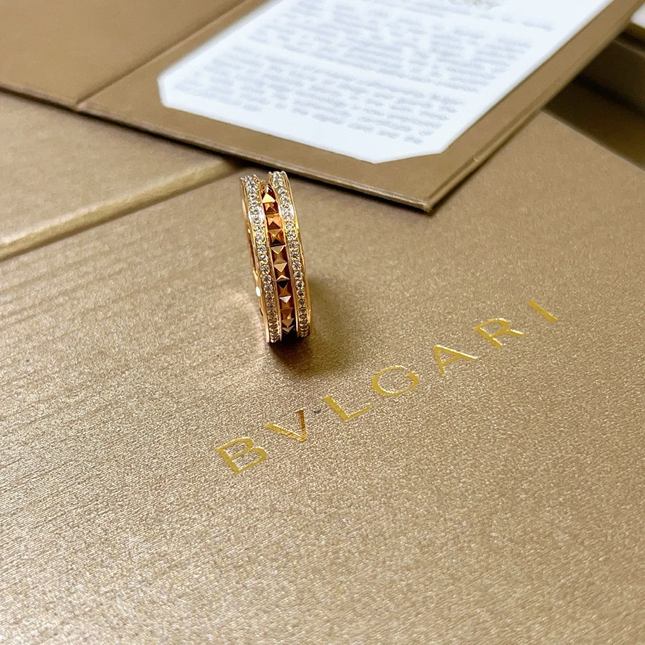 Bvlgari Gold Silver Triple-Band Pavé-Set Ring 6