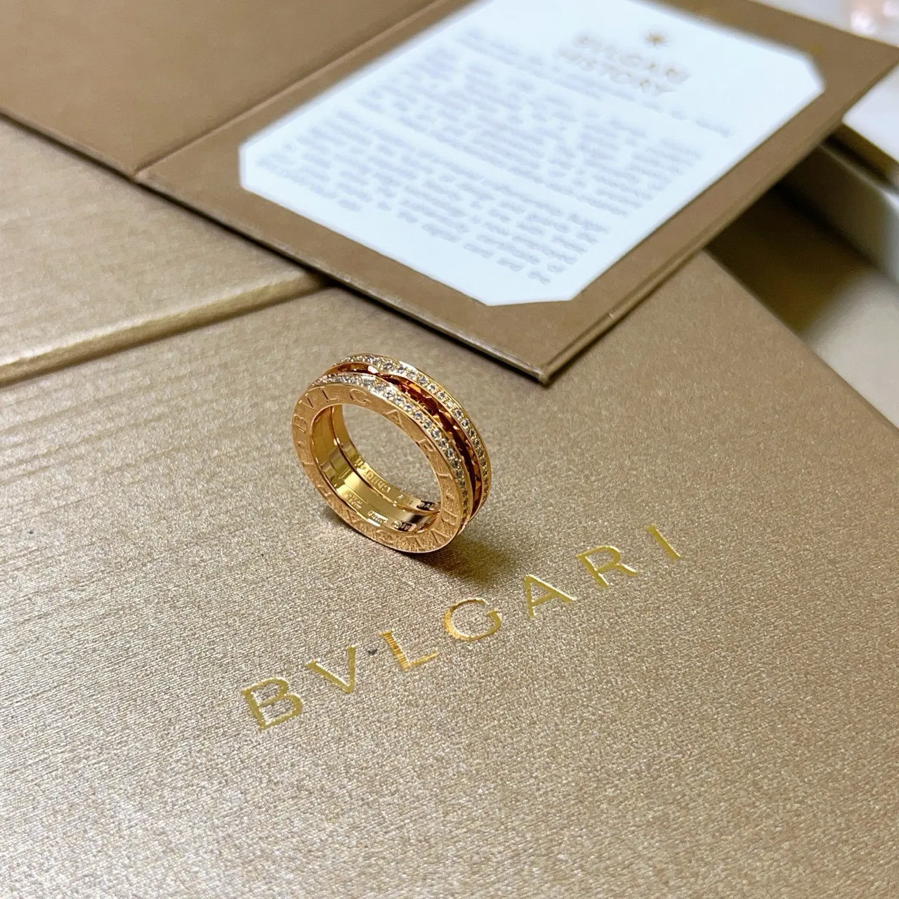 Bvlgari Gold Silver Triple-Band Pavé-Set Ring 7