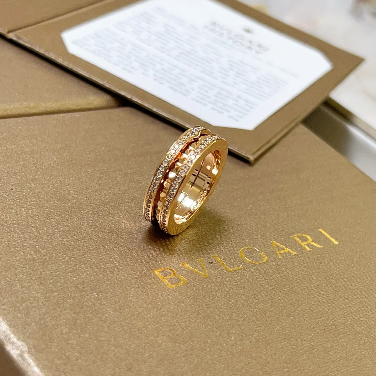 Bvlgari Gold Silver Triple-Band Pavé-Set Ring 9
