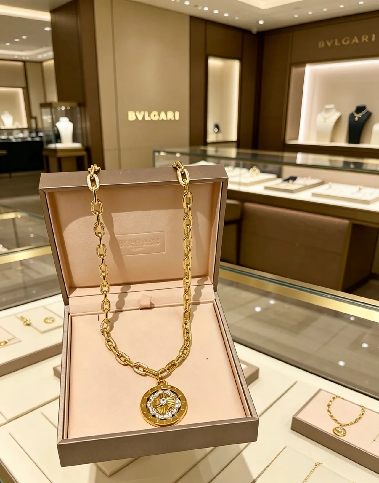 Bvlgari Gold White Chain Link Circular Medallion Pendant Necklace 4
