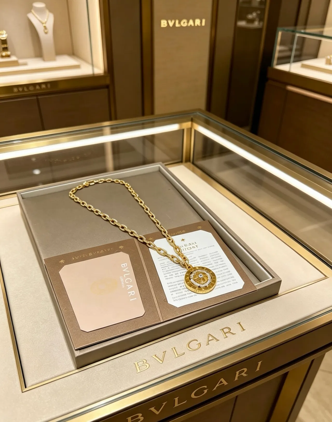 Bvlgari Gold White Chain Link Circular Medallion Pendant Necklace 9