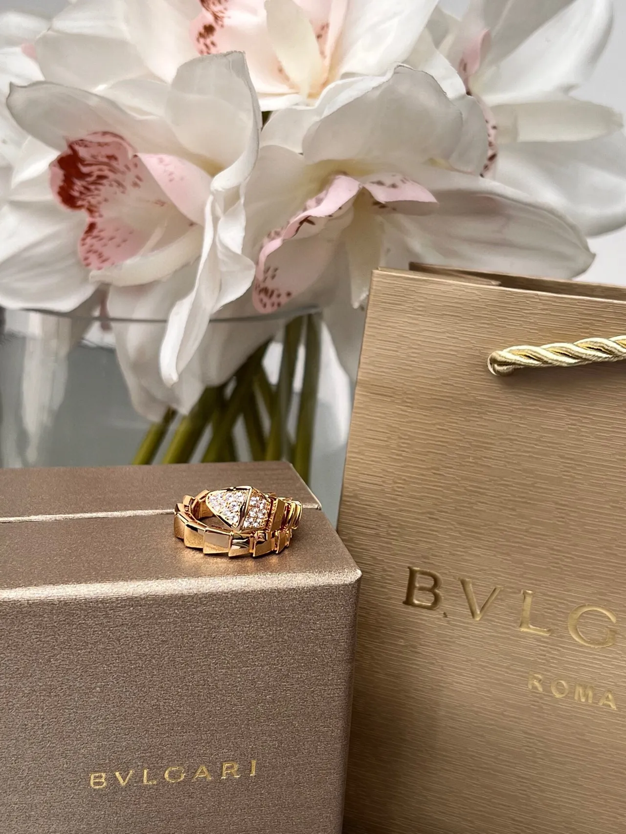 Bvlgari सोने का सफेद विभाजित स्केल जैसी पट्टी पावे सेट त्रिकोणीय केंद्र अंगूठी 4