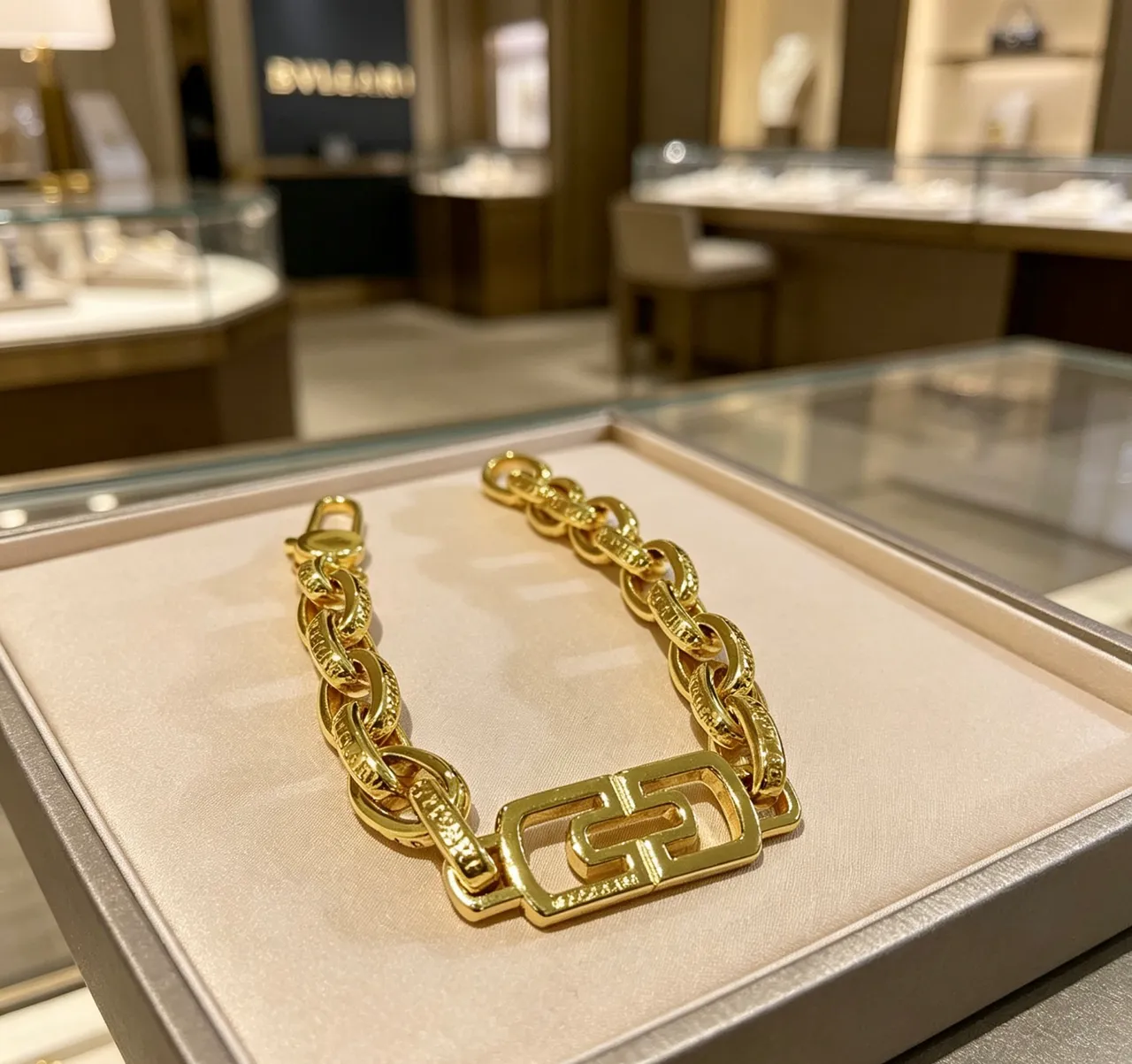 Bvlgari Greca Motif سوار سلسلة ذهبية سميكة 6