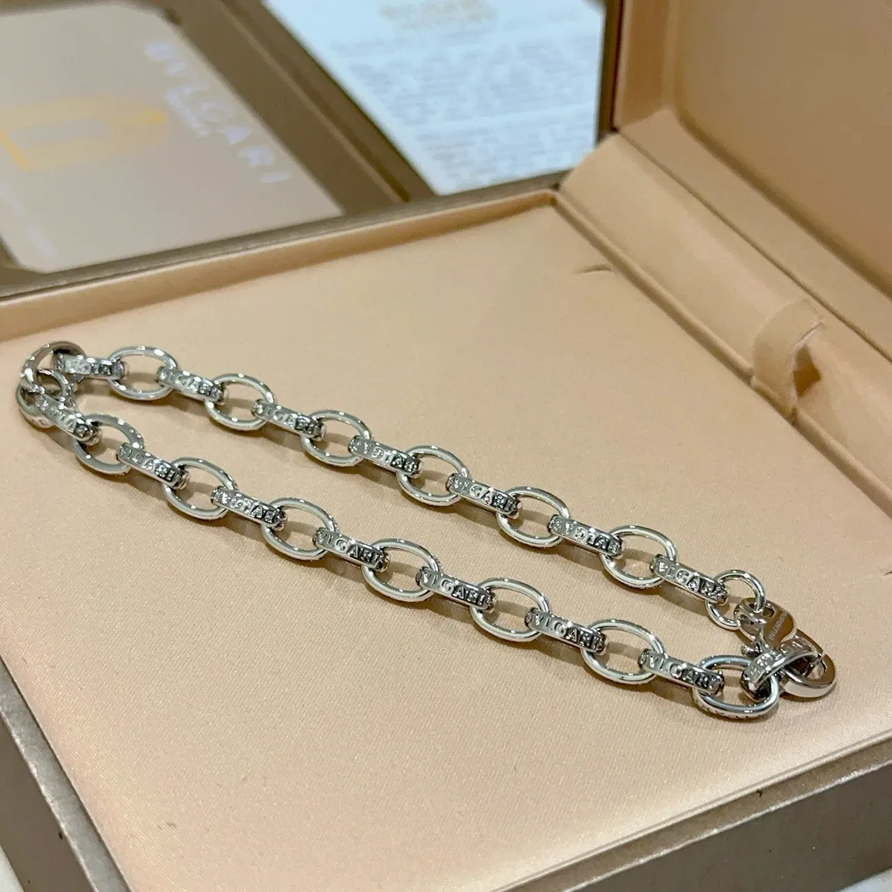 Bvlgari चांदी टोन ओवल लिंक पवसेट माला 3