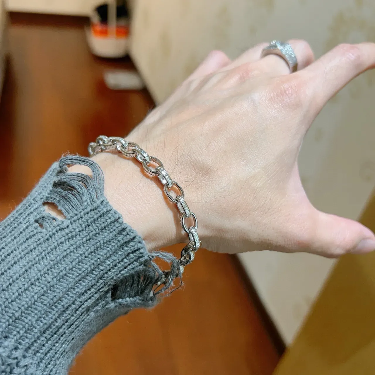 Bvlgari चांदी टोन ओवल लिंक पवसेट माला 8