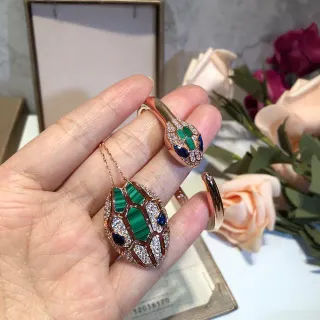 Bvlgari Serpenti Malachite and Sapphire Pavé Rose Gold Necklace