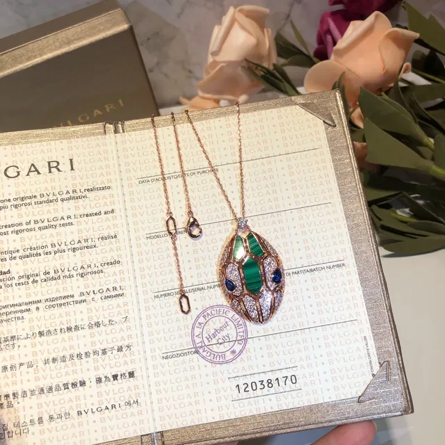 Bvlgari Serpenti Malacita y Zafiro Pavé Oro Rosa Collar 2