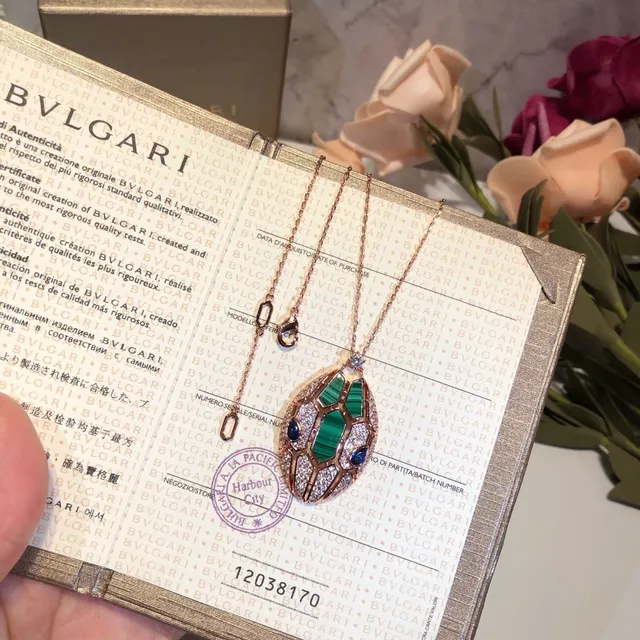 Bvlgari Serpenti Malacita y Zafiro Pavé Oro Rosa Collar 4