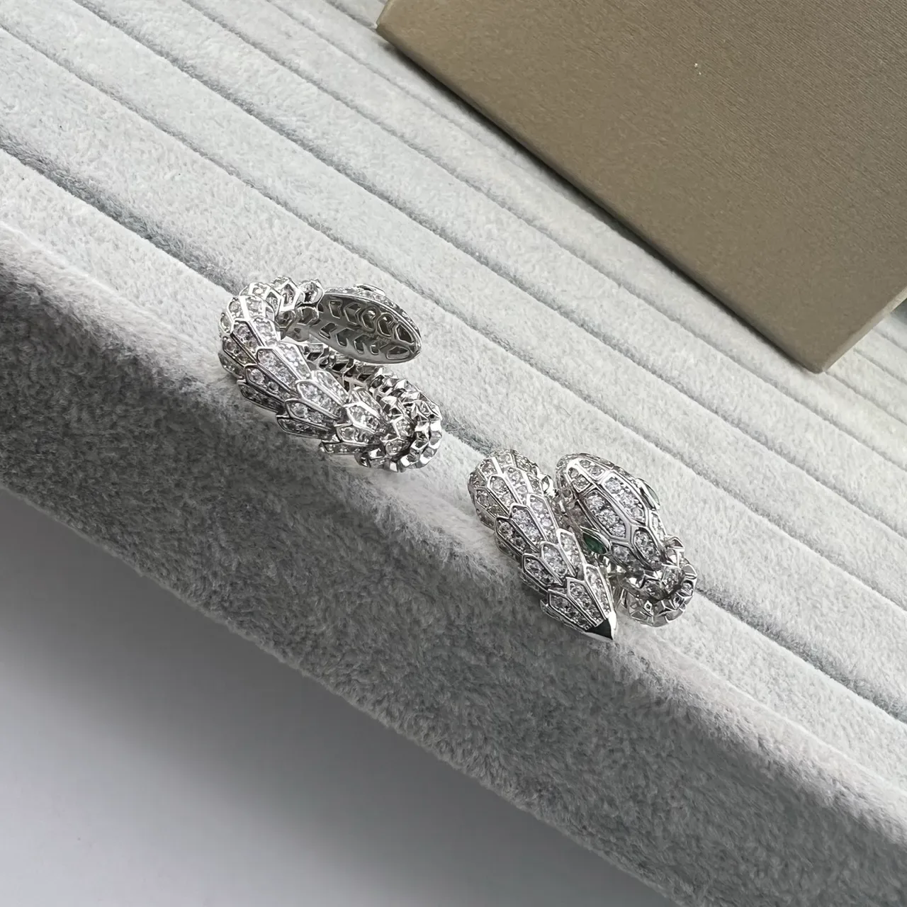 Bvlgari Serpenti Pavé Diamond and Emerald Snake Head Earrings 4