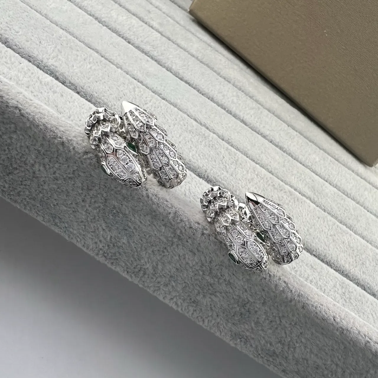 Bvlgari Serpenti Pavé Diamond and Emerald Snake Head Earrings 5