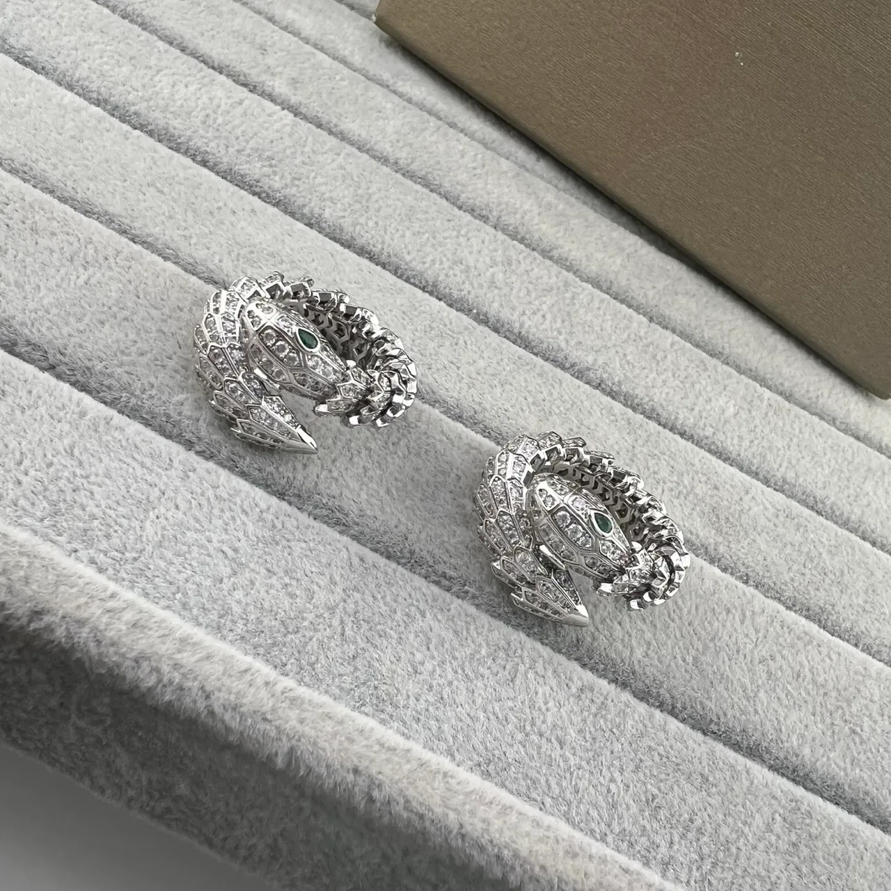 Bvlgari Serpenti Pavé Diamond and Emerald Snake Head Earrings 6