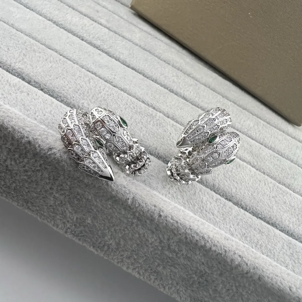 Bvlgari Serpenti Pavé Diamond and Emerald Snake Head Earrings 7