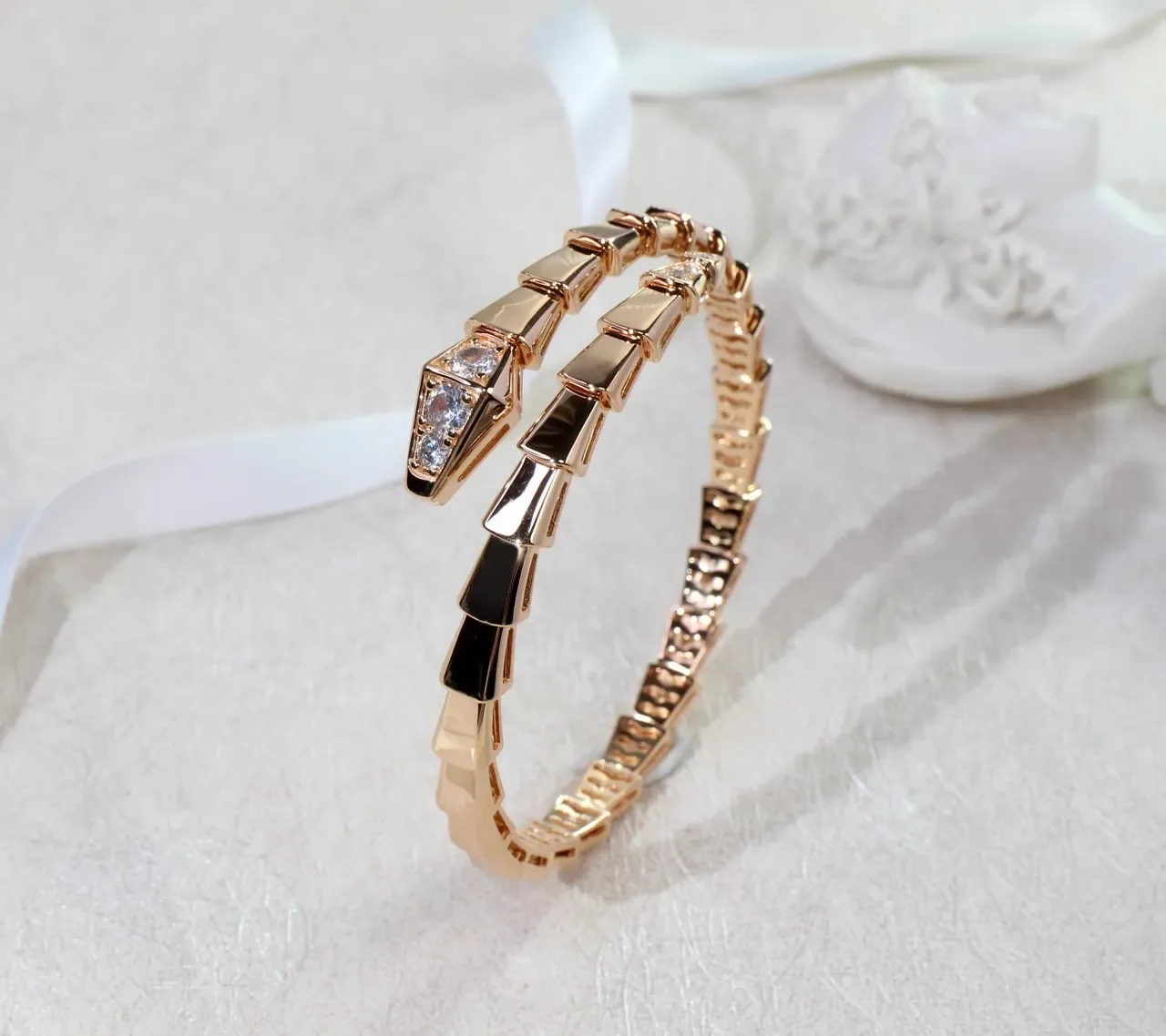 Bvlgari Serpenti Rose Gold Pavé Diamond Snake Bracelet 4