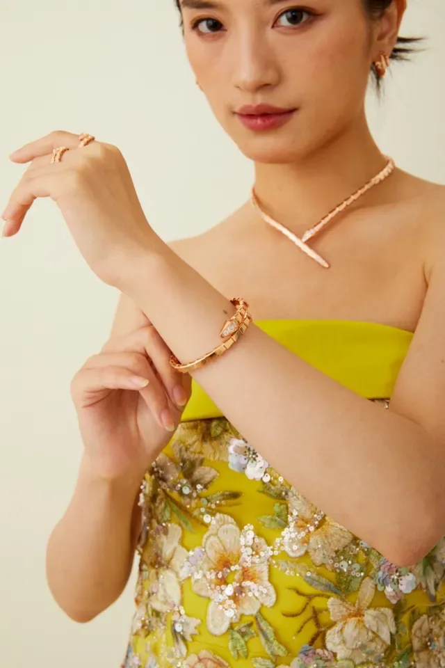 Bvlgari Serpenti Rose Gold Pavé Diamond Snake Bracelet 8