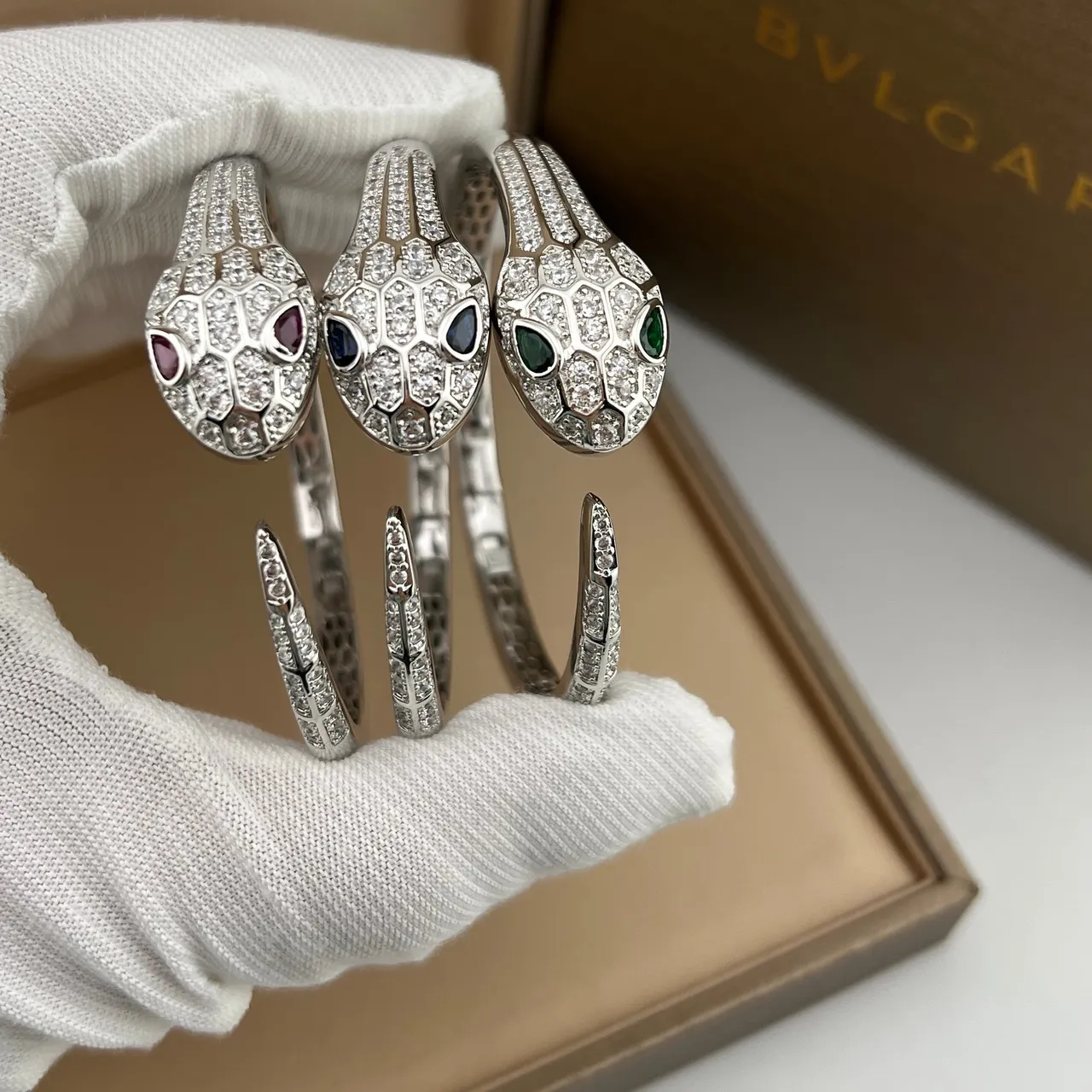 Bvlgari Serpenti Snake-Head Pavé Diamond Cuff Bracelets 2