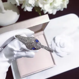 Bvlgari Silver Blue Snake-Head Motif Hexagonal Pavé Setting Bracelet