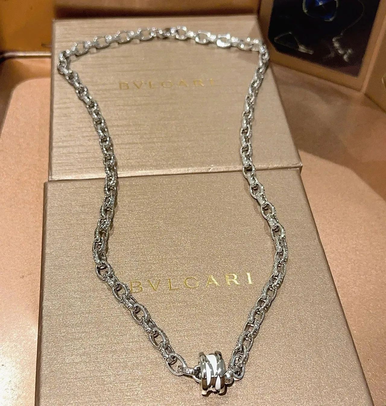 Bvlgari Silver White Oval-Link Chain Pavé-Set Accents Necklace 9