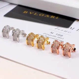 Bvlgari Triple-Row Pave Curve Stud Earrings