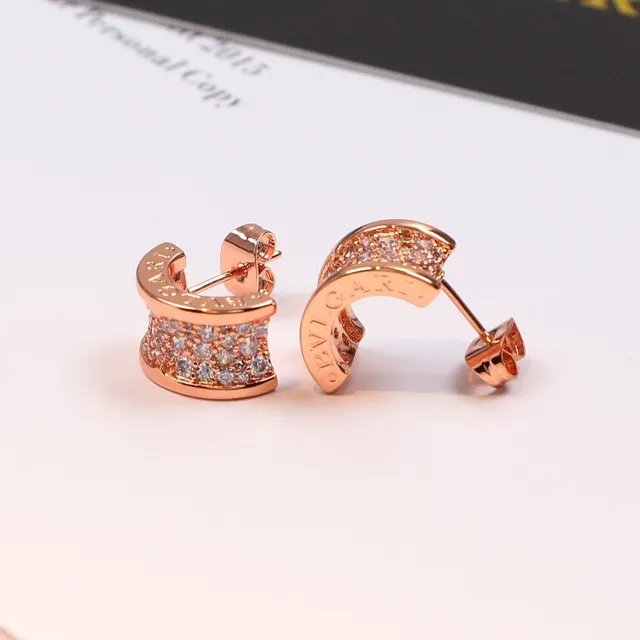 Bvlgari أقراط ثقب ثلاث صفوف مرصعة منحنية 2