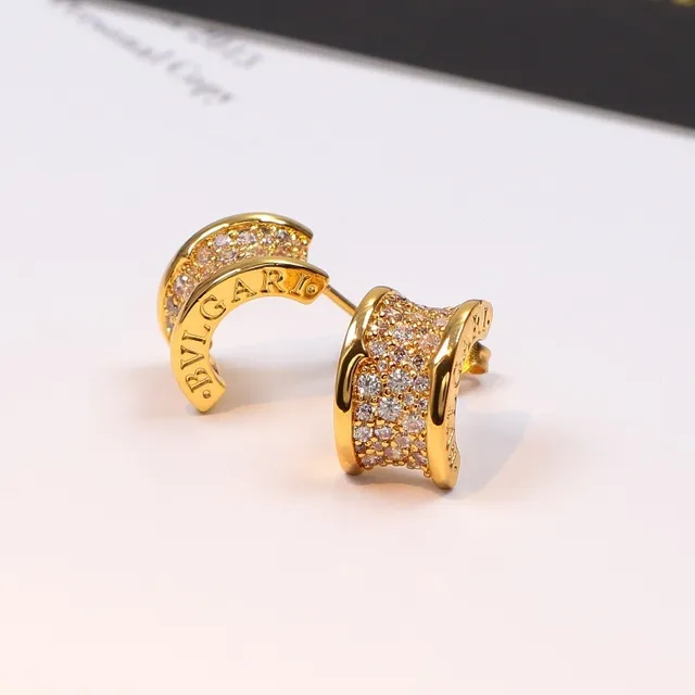 Bvlgari أقراط ثقب ثلاث صفوف مرصعة منحنية 4