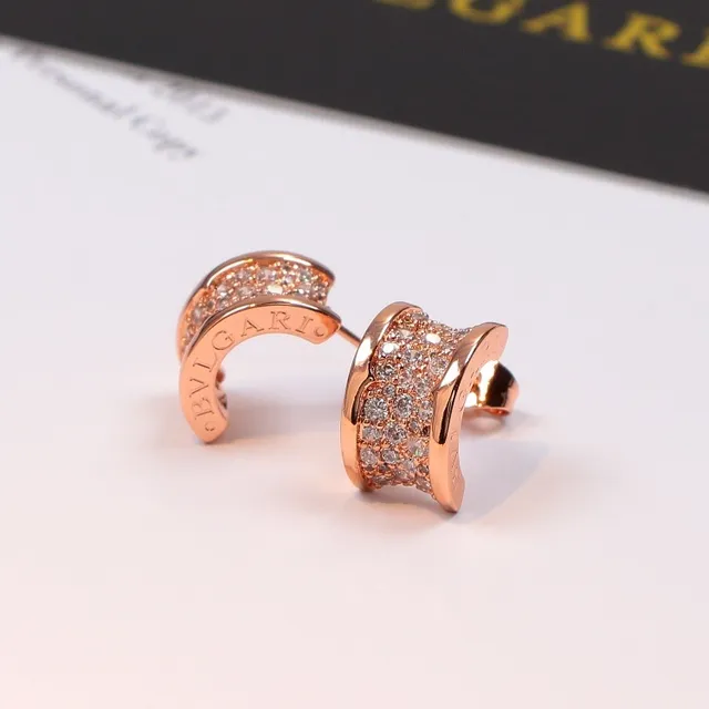 Bvlgari أقراط ثقب ثلاث صفوف مرصعة منحنية 5