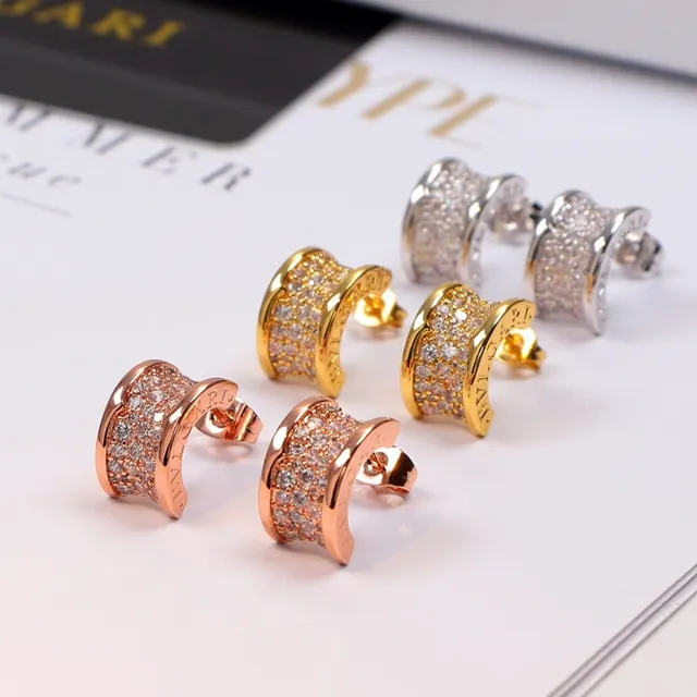 Bvlgari أقراط ثقب ثلاث صفوف مرصعة منحنية 6