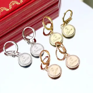 Cartier Gold Silver Circular Disc Pavé Crystal Halo Earrings