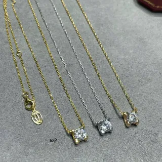 Cartier Gold Silver Solitaire Pendant Four-Prong Setting Necklace