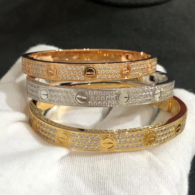 Cartier Love Bracelet পূর্ণ প্যাভে স্ক্রু মোটিফ কঠিন ব্যাঙ্গল ব্রেসলেট 4