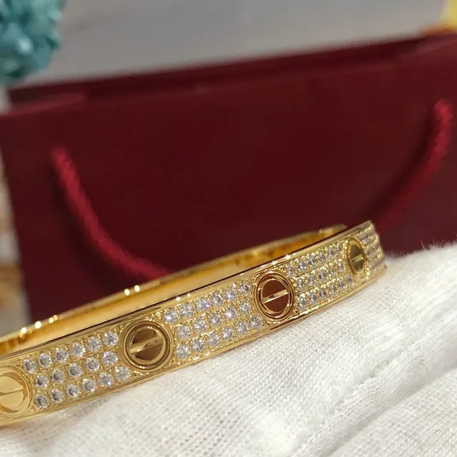 Cartier Love Bracelet পূর্ণ প্যাভে স্ক্রু মোটিফ কঠিন ব্যাঙ্গল ব্রেসলেট 5