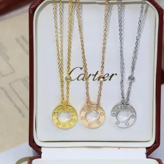 Cartier Love قلادة ذهبية فضية مدورة مفتوحة نقشة براغي تفاصيل