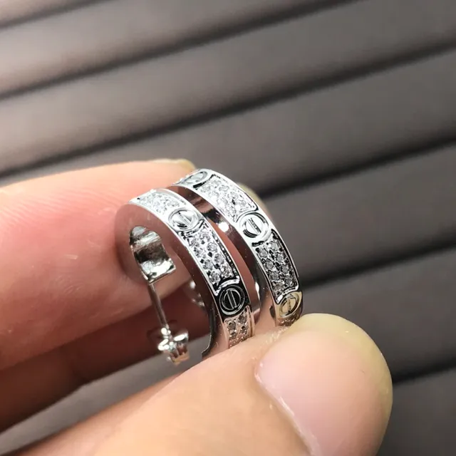 Cartier Love ذهب/فضة Pavé-Set Screw-Motif خاتم 2
