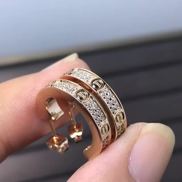 Cartier Love ذهب/فضة Pavé-Set Screw-Motif خاتم 3