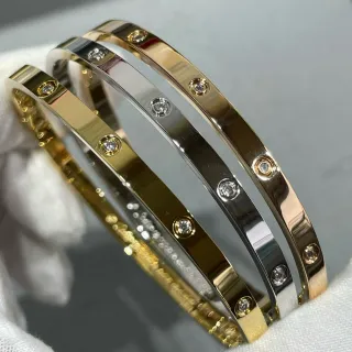 Cartier Love ذهب فضة مثبت بالمسمار حجر مستدير مصقول متعدد الألوان سوار