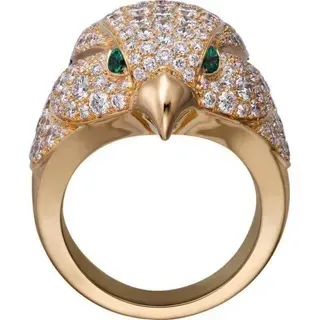 Cartier Panthère প্যান্থার হেড প্যাভে ডায়মন্ড এবং ইমারল্ড রিং