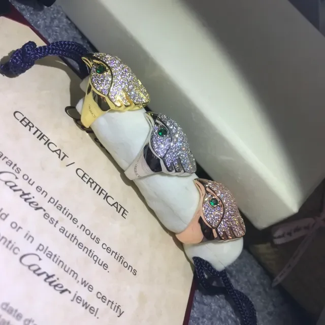 Cartier Panthère Panther Head Pavé Diamond and Emerald Ring 2