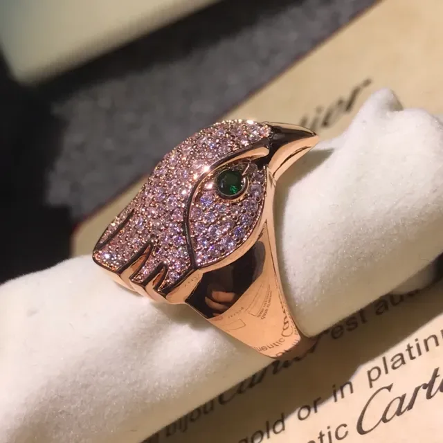 Cartier Panthère Panther Head Pavé Diamond and Emerald Ring 6