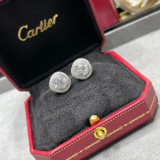 Cartier Silver Transparent Double-Halo Pavé Setting Round Brilliant Center Stone Earrings