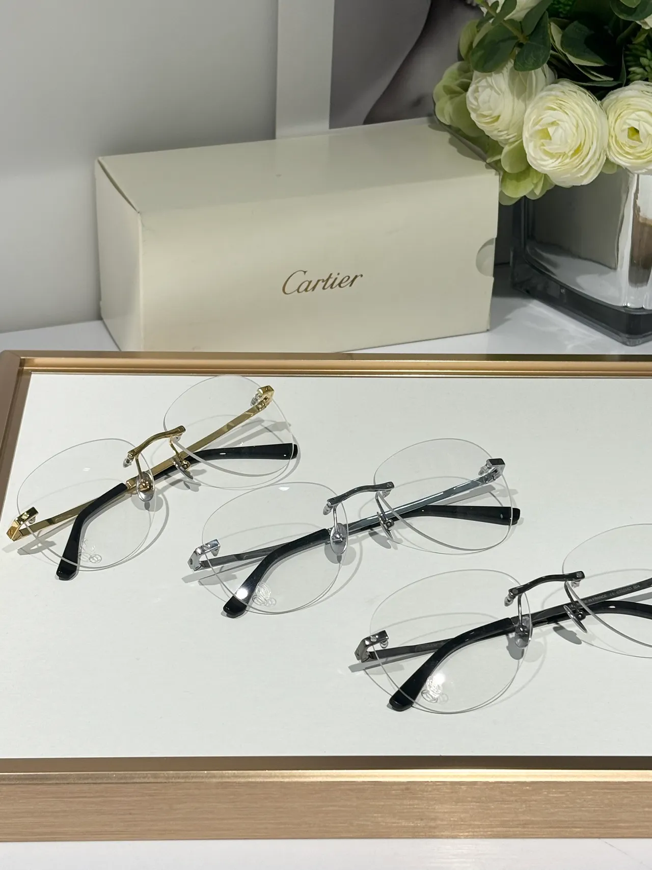 Cartier Transparent Gold Rimless Oval Optical Glasses 4