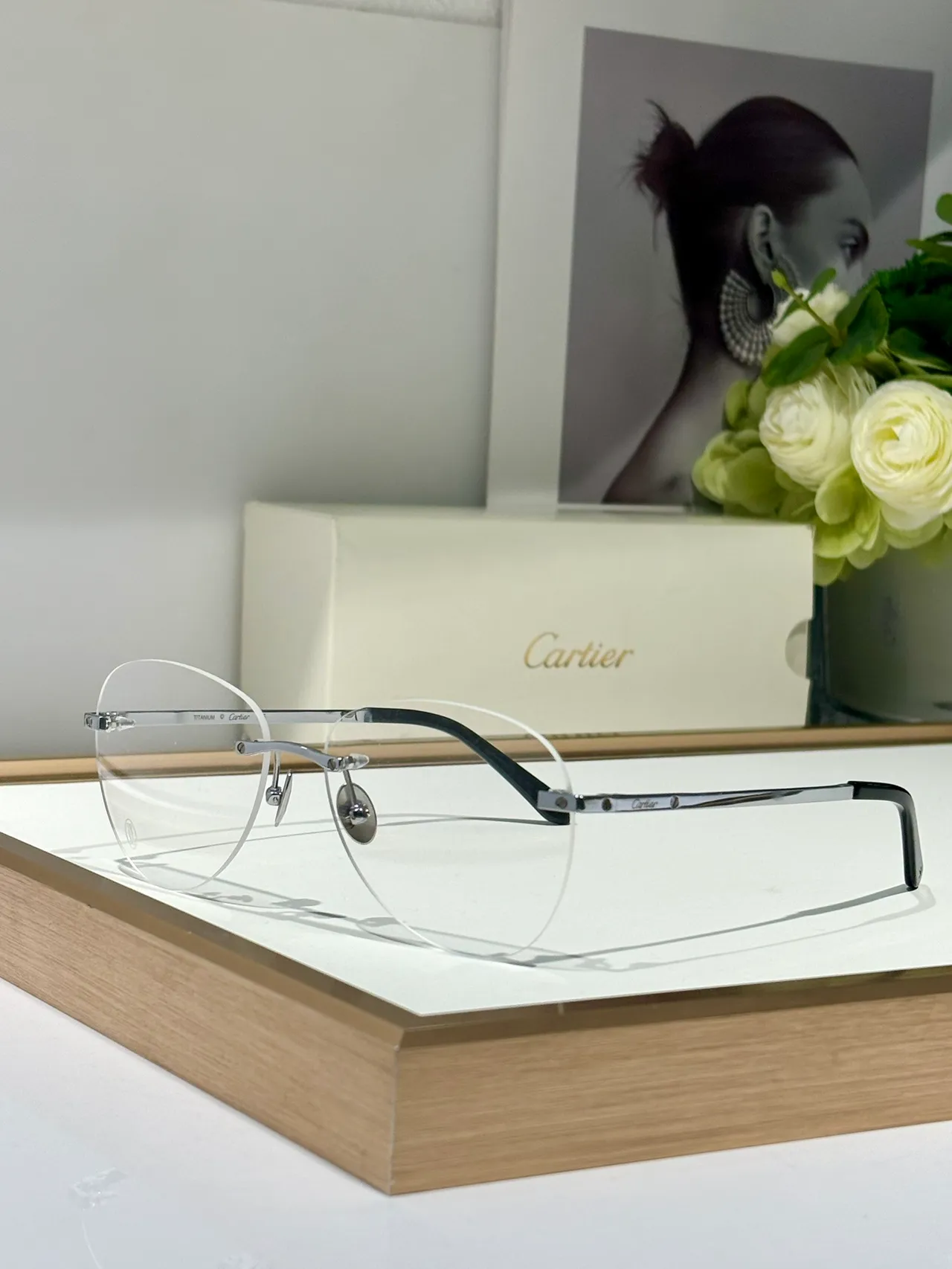Cartier Transparent Gold Rimless Oval Optical Glasses 5