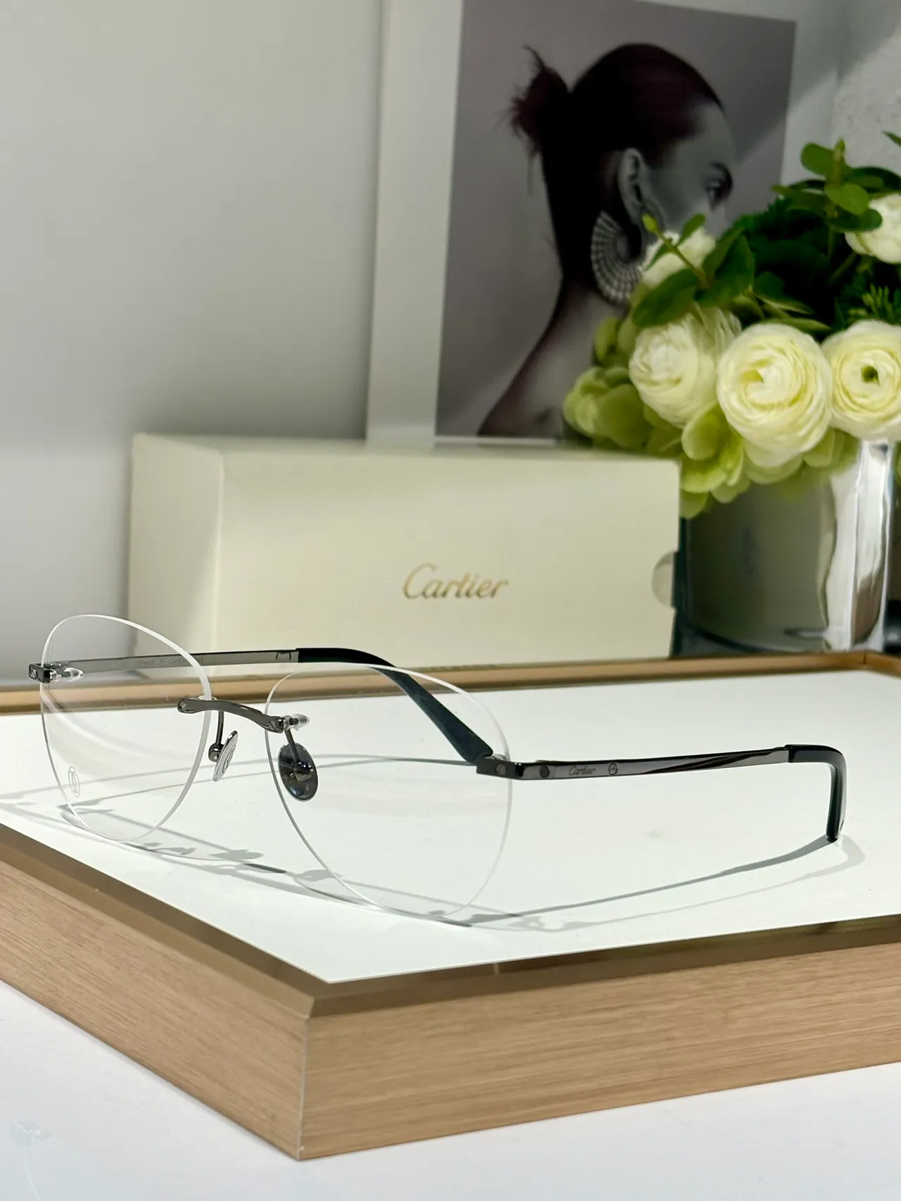 Cartier Transparent Gold Rimless Oval Optical Glasses 6