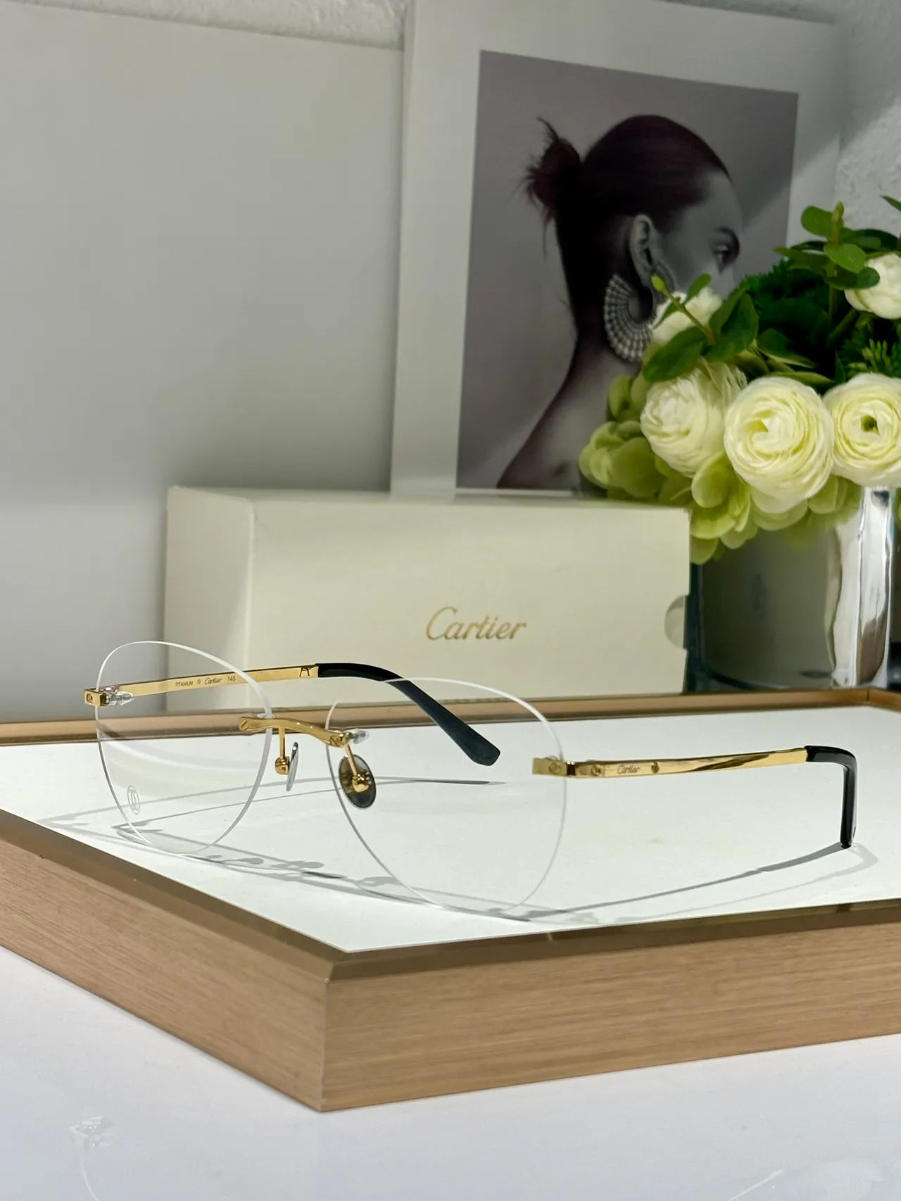 Cartier Transparent Gold Rimless Oval Optical Glasses 7