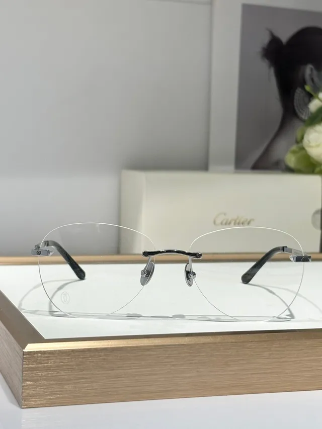 Cartier Transparent Gold Rimless Oval Optical Glasses 8