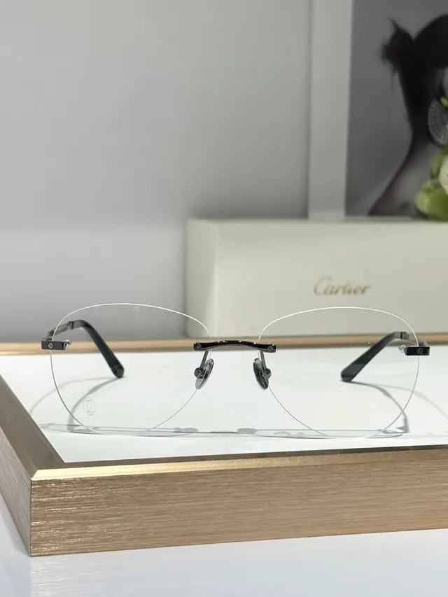 Cartier Transparent Gold Rimless Oval Optical Glasses 9