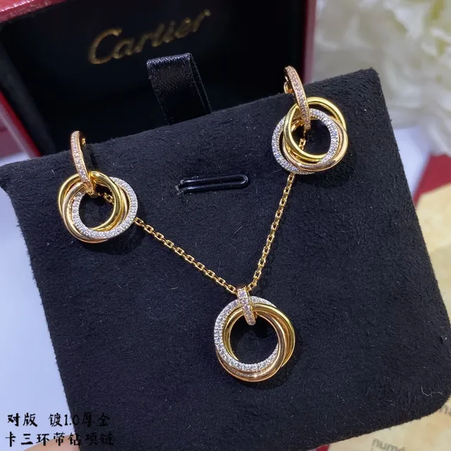 Cartier Trinity Pavé-Diamond Yellow Gold Necklace 4