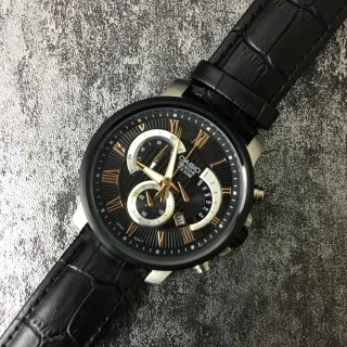 कासियो Beside Chronograph काला डायल गोल्ड-टोन एक्सेंट्स क्वार्ट्ज घड़ी