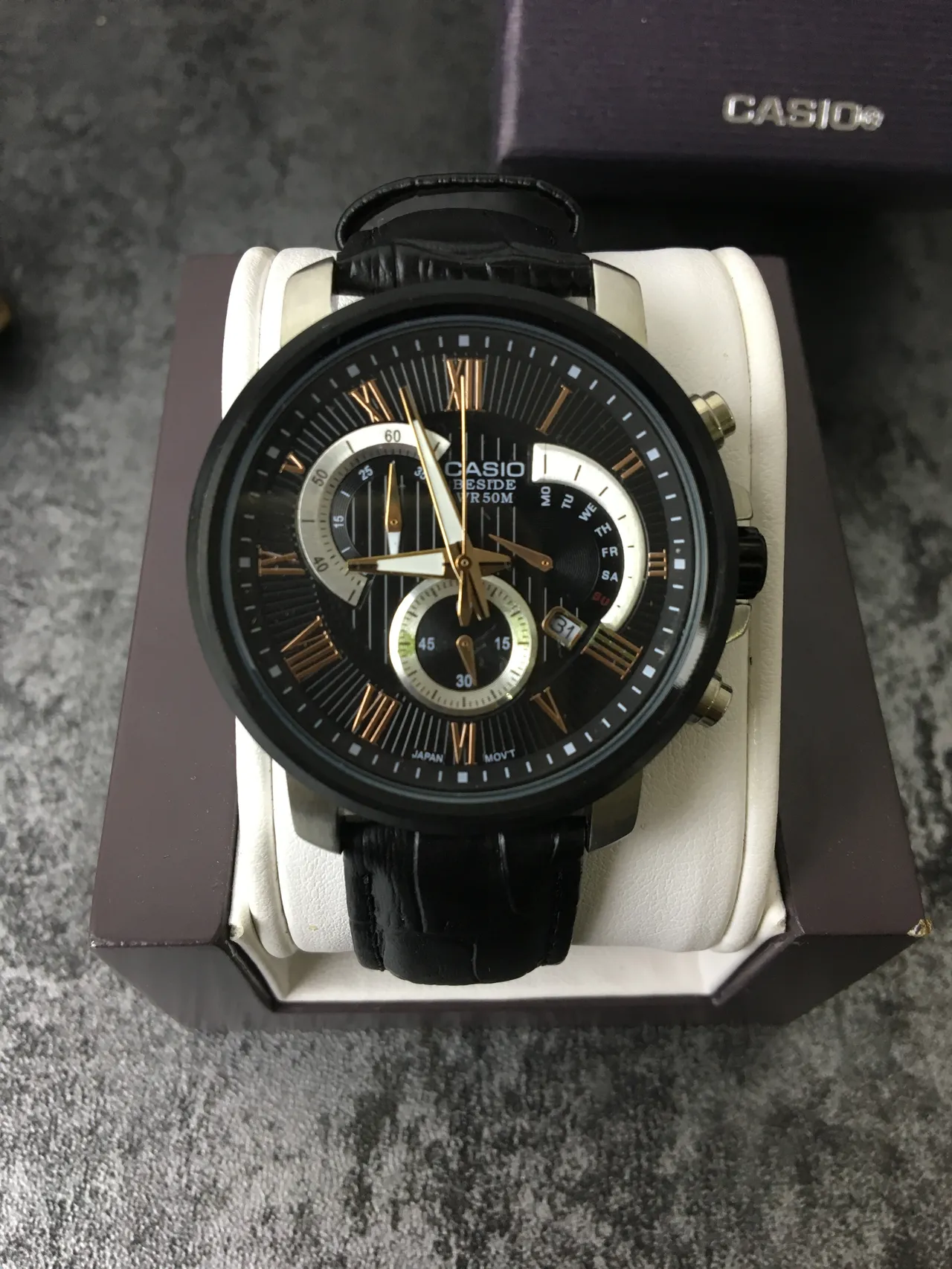 Casio Beside Chronograph Black Dial Gold-Tone Accents Quartz Watch 2