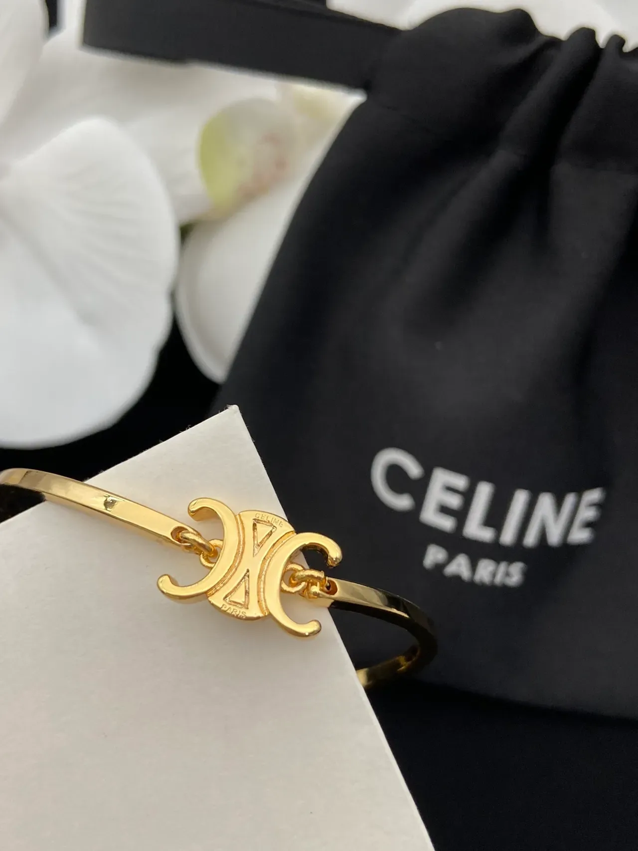Celine Ava Bangle Ouvert Or Noir 6