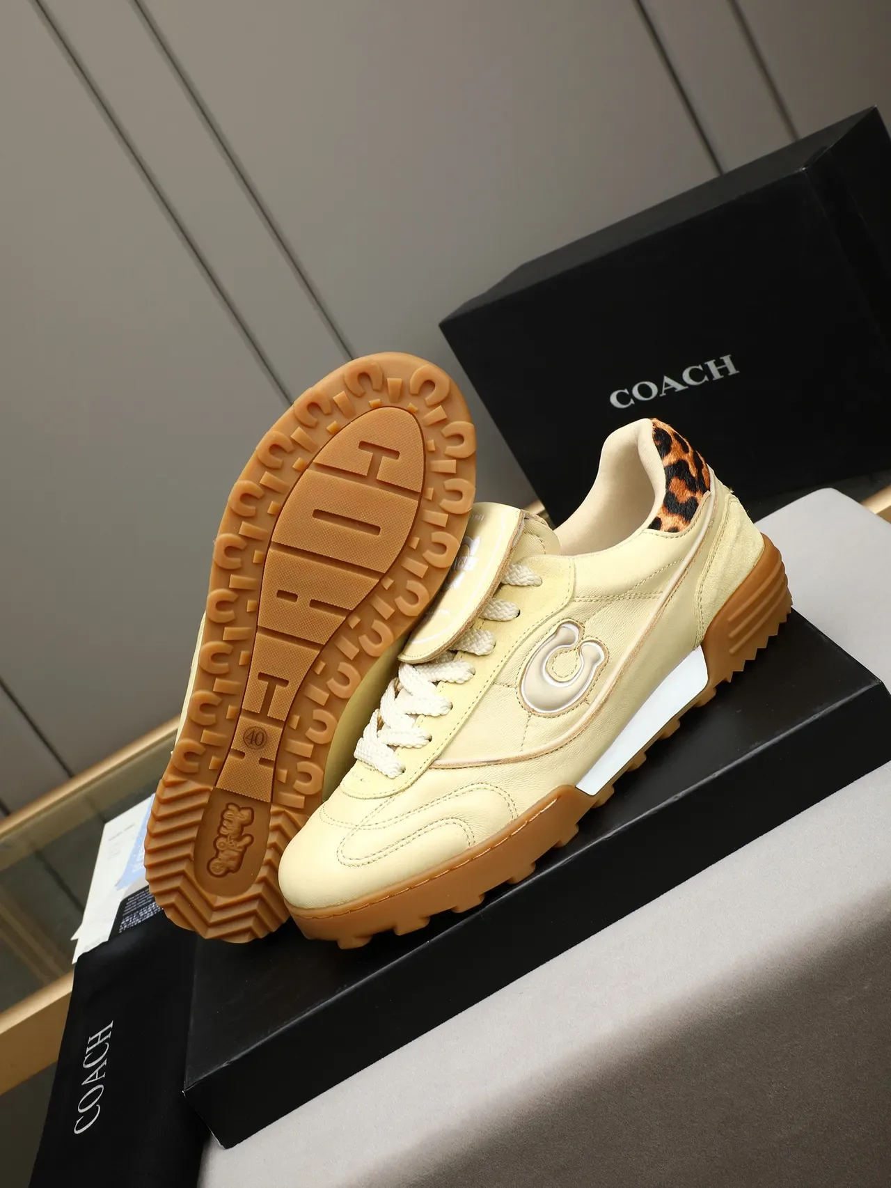 Celine Beige Brown Low-Top Leather-Suede Blend Lifestyle Sneakers 4